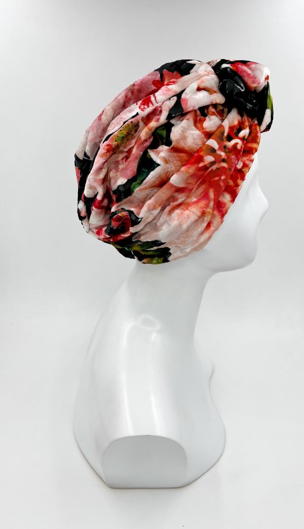 Turbante Agata Velluto Devoré Fiori Rossi - immagine 2