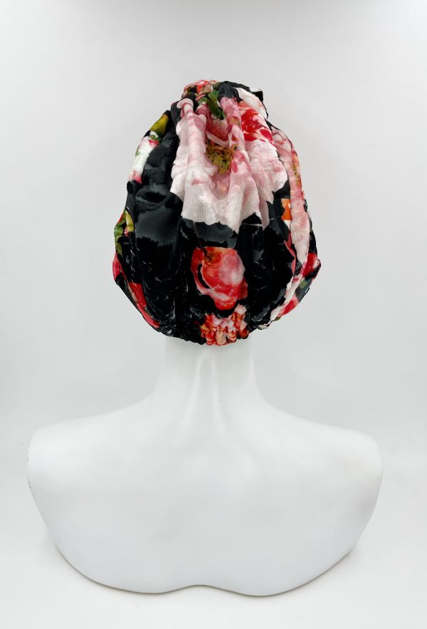 Turbante Agata Velluto Devoré Fiori Rossi - immagine 3